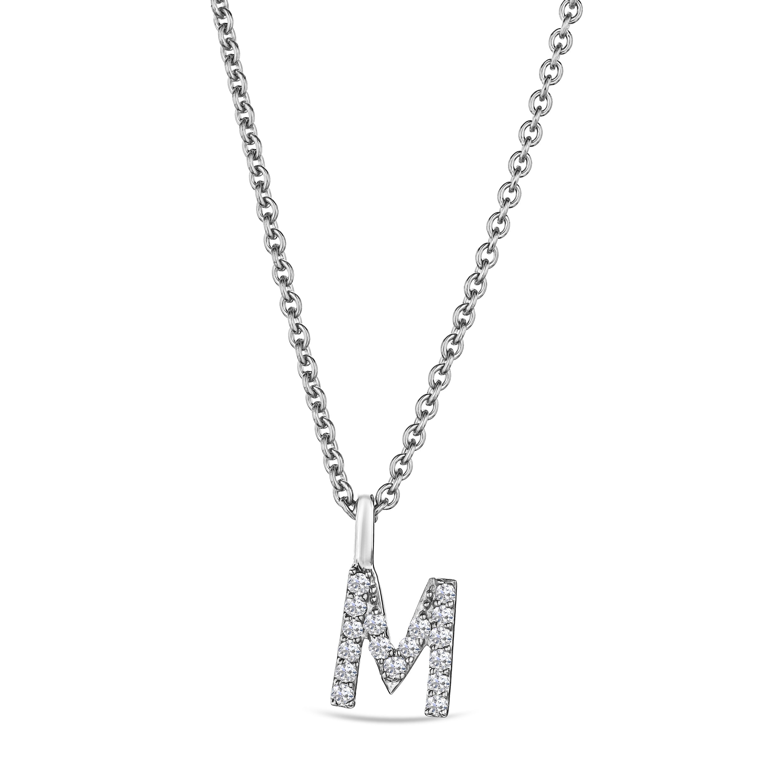 Love Letter Initial M Lab Diamond Necklace set in 9K White Gold